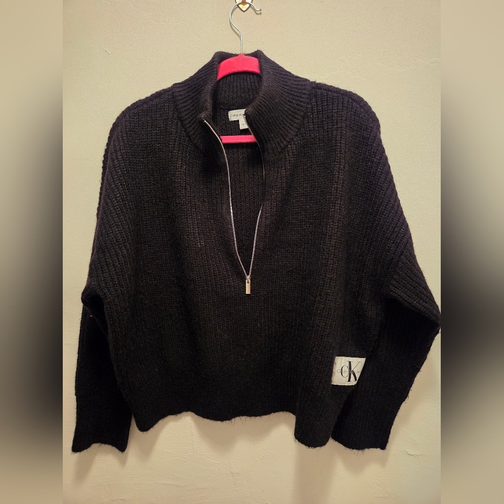 Calvin Klein Jeans Zipper V neck knit sweater Black Size L